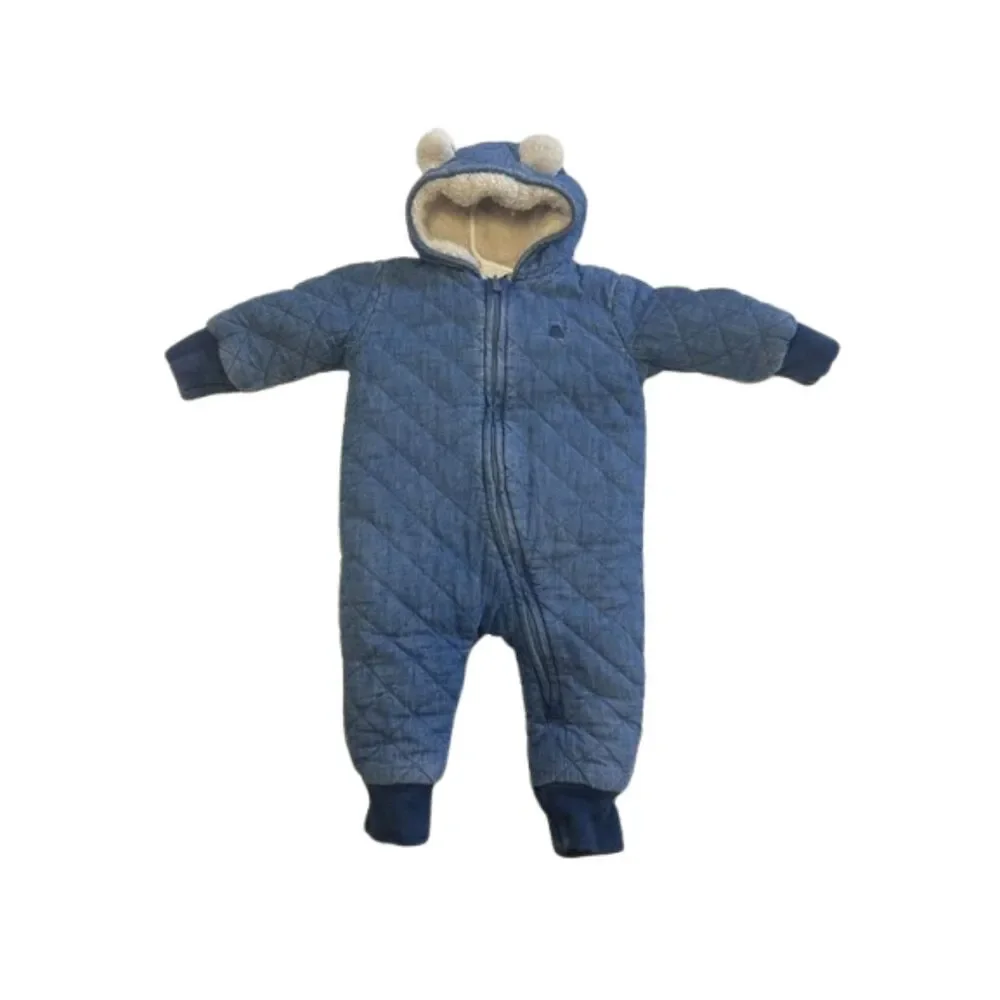 Gap Baby Quilted Denim Cozy One-Piece Size 3/6 Months Sherpa Lined Zip 90s